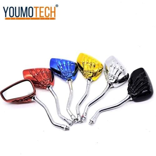 1 Pair 8mm Black/Silver Universal Motorcycle Mirrors Skull Bone Skeleton Side Mirrors For Honda/Kawasaki/Suzuki/Yamaha