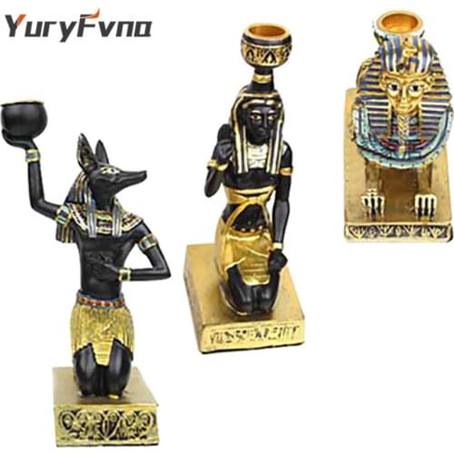 YuryFvna Egypt Candle Holders Resin Figurines Anubis Sphinx Candle Stand Candlestick Home Desktop Decoration
