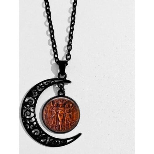 Triple Moon Goddess Witchcraft Occult Hecate Jewelry, Pentagram Necklace, Magick Jewelry, Wiccan Necklace,Black Moon Pendant