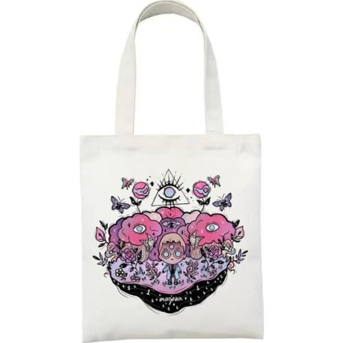 Female Canvas Ladies Bag Funny Women Shopping Handbag Reusable Grocery Shopper Bags Harajuku Graphic Gothic Students Book Bag