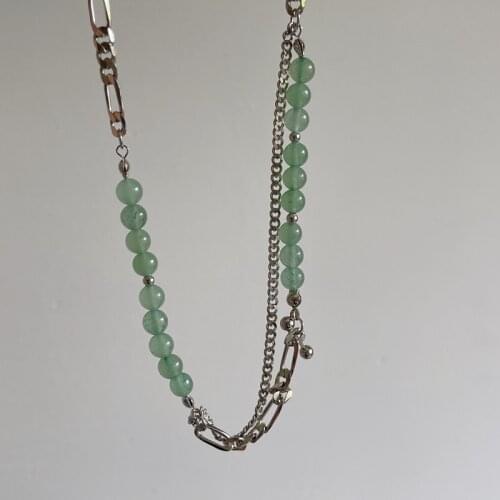 Silvology 925 Sterling Silver Nature Green Aventurine Stone Choker Necklace for Women Wide Chain Quality 2021 Aesthetics Jewelry