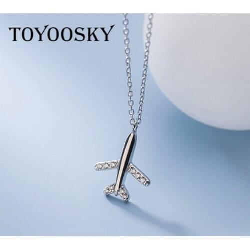 100% Solid 925 Sterling Silver Pave CZ Cubic Zirconia Travel Plane Aircraft Airplane Pendant Necklace for Women Jewellery 2020