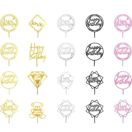 10Pcs Acrylic Hand writing Happy Birthday Cake Topper Dessert Decoration for Birthday Party Lovely Gifts
