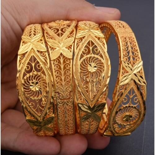 4Pcs/Set Ethnic Dubai African Gold Color Bangles For Women Girls Wife Arab width Bracelet&Bangles Jewelry Holiday Gift