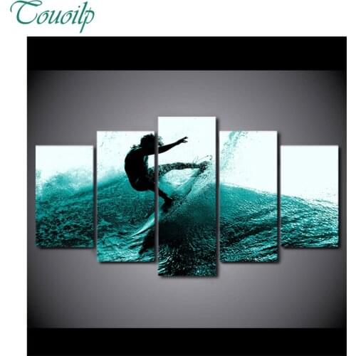 5pcs round&square full diamond painting Mens surfing Seascape high tide Hanging on the wall embroidery wedding decoration gifts
