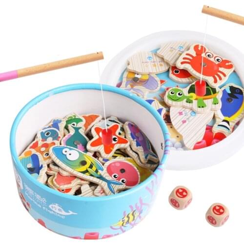 60pcs Set Magnetic Fishing Game Toys For children Kids Girls Rod Fish Baby Educational Outdoor Fun Non-electric Multicolor Wood