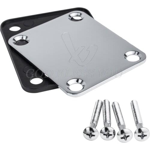70s F Logo Strat/Tele 4-Bolt Chrome/Black Guitar Neck Plate Neckplate w/Screws Drop Shipping