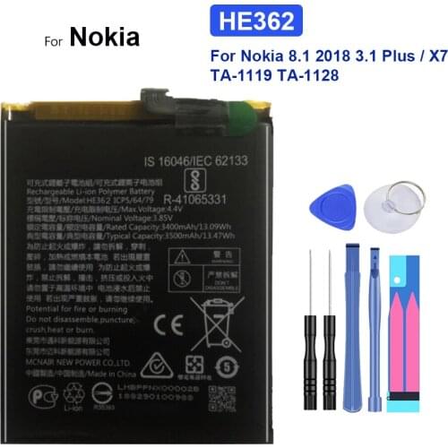 3500mAh HE362 Battery For Nokia 8.1 2018 3.1 Plus / X7 TA-1119 TA-1128 HE 362 Mobile Phone Bateria + Free tool