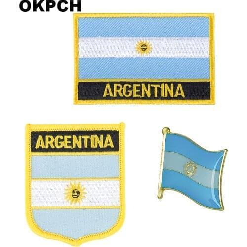 Argentina National Flag Embroidered Iron on Patches for Clothing Metal badges PT0005-3