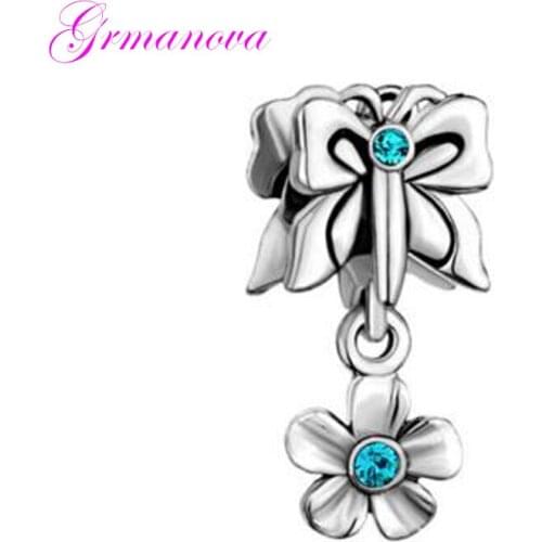 Beads jewelry jewelry bracelet animal ornaments pendant blue crystal butterfly charm beads amulet Fit Pandora Necklace bracelet