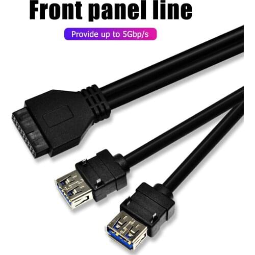 PC Case Chassis Front Panel Cable Adapter 20 Pin to 2 Port USB 3.0 Durable High-speed Data Transmission with Fixed Foot