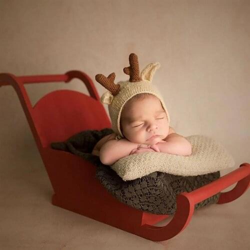 Wood Newborn Photography Prop Baby Photo Shoot Christmas Sled Prop Christmas Party Decorations (Red)
