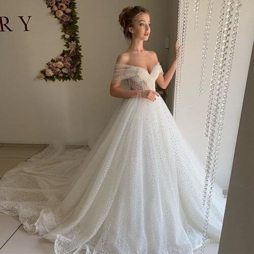 Wholesale High Quality Luxury Wedding Dress Dot Boat Neck Lace Ruched Tulle Sweetheart Long Gowns Bridal Gown Tube