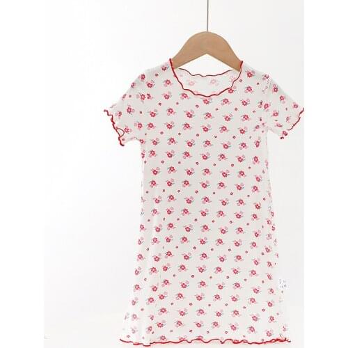 Modal Home Girls' Nightgowns Baby Strawberry Boneless Nightdress Childrens Summer Short Sleeve Thin Air Conditioning Pajamas