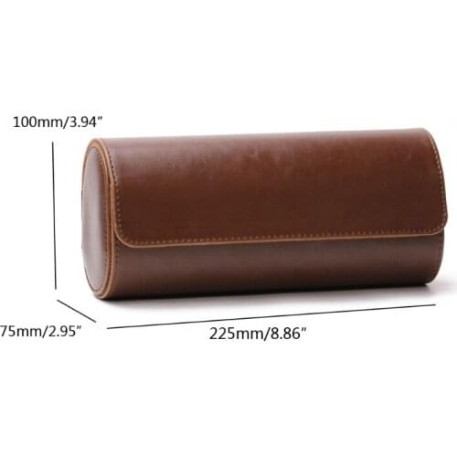 3 Slots Watch Roll Travel Case Chic Portable Vintage Leather Display Watch Storage Box with Slid in Out Watch Organizers T84A