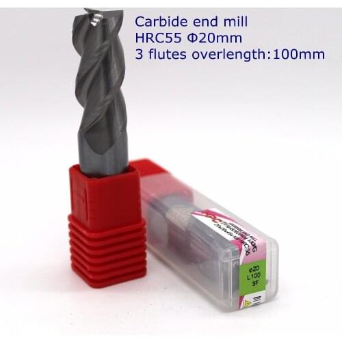 Router bit blade diameter 20mm overlength 100mm of 3 flute HRC55 carbide end mill CNC machine tool mill cutter