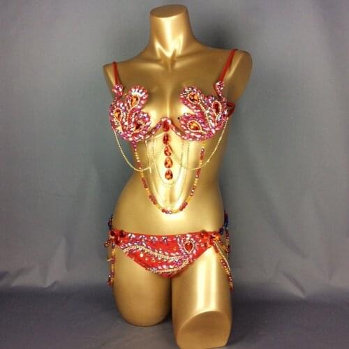 Samba Carnival Bra Belt Rainbow Stone C013 Red free shipping