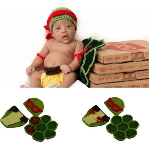 Cute Turtle Baby Clothes Set Knitted Infant Boys Photo Fotografia Props Cartoon Costume Crochet Anime Outfit Newborn Photo Props