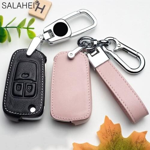 Leather Car Key Case Full Cover For Buick Chevrolet Cruze Opel Vauxhall Insignia Mokka Encore Auto Fold Keyring Shell Protection