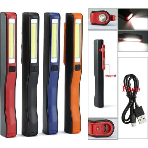 4 Colour Mini Inspection Lamp COB LED USB Rechargeable Magnetic Pen Rotation Clip Hand Torch Chargeable Flashlight Work Lights