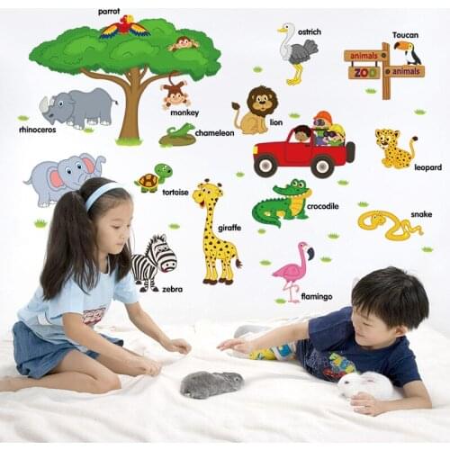 Cartoon Animals Elephants ostrich wall sticker Vinyl DIY lion zebra wall decals For Childrens room kindergarten Decor sticker