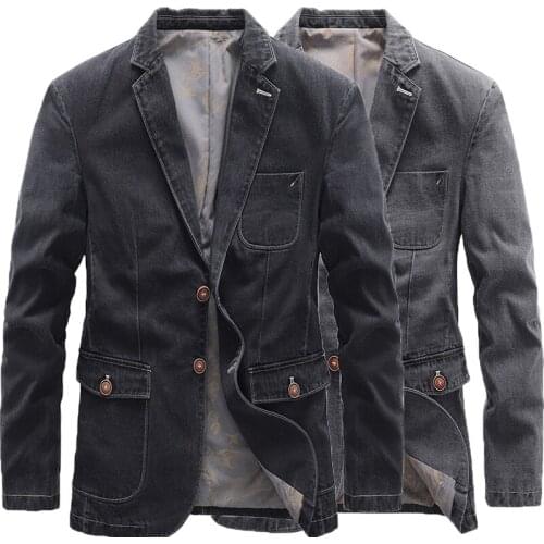 Cotton Men Denim Suit Jacket Single Breasted Pockets Grey Casual Street Spring Autumn Male Outfit Slim Man Cowboy Blazer Tops4XL
