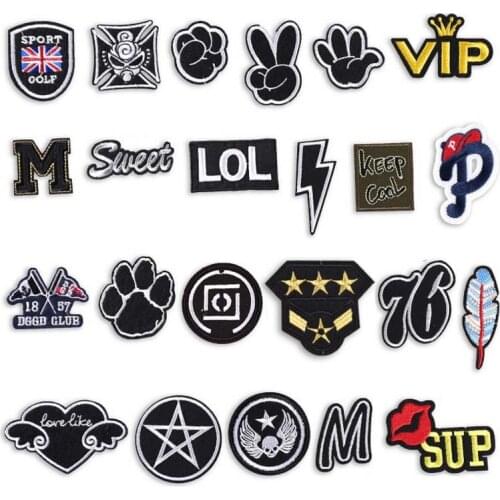 50pcs/Lot Embroidery Patches Letters Clothing Decoration Accessories Something Black Diy Iron Heat Transfer Applique Iron Ons