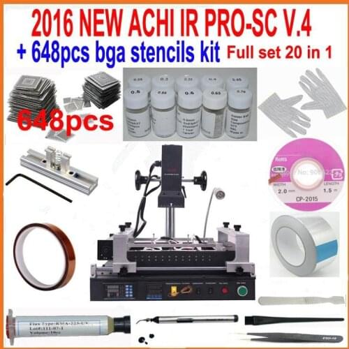 Newest ACHI Dark infrared BGA rework station IR PRO SC V.4 + most completely 648pcs bga stencils 21 in 1 bga reballing kit