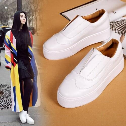 SONDR 2020 Spring and Autumn Womens New White Shoes Muffin Thick-soled Leather Loafers Height Increase Single Shoes Women LD-05