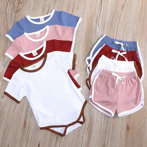 Infant Baby Boys Girls Short Sleeve Rompers + Shorts Summer Fashion Clothing Sets Kids Boy Girl Clothes Suits
