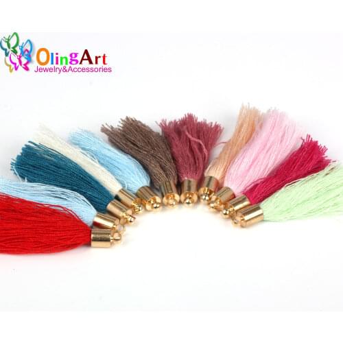 OlingArt 40mm 20pcs Cotton Silk Satin Gold Caps Charm Tassel Necklace Earring DIY Jewelry Making Straps Keychain Pendants 2019