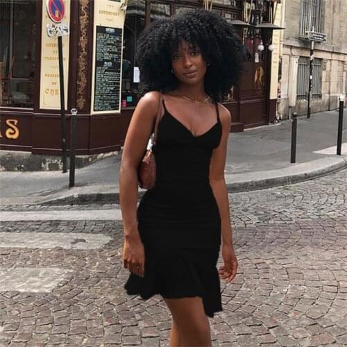 Women Sexy V-Neck Bodycon Spaghetti Straps Ruffles Mini Dress Club Party Elegant black Sleeveless ummer Sundress Outfits Holiday