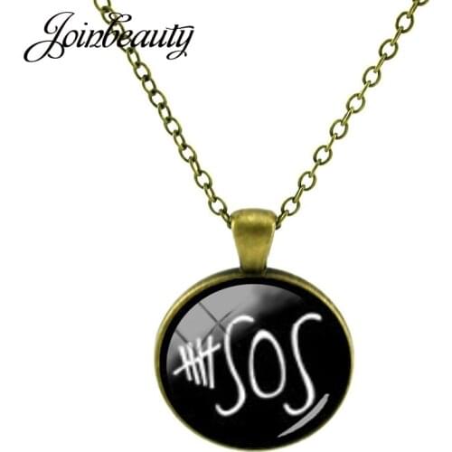 JOINBEAUTY Distress Signal SOS Mathematical Pattern Pendant Necklaces Glass Statement Teacher Gift Necklaces Jewelry T46