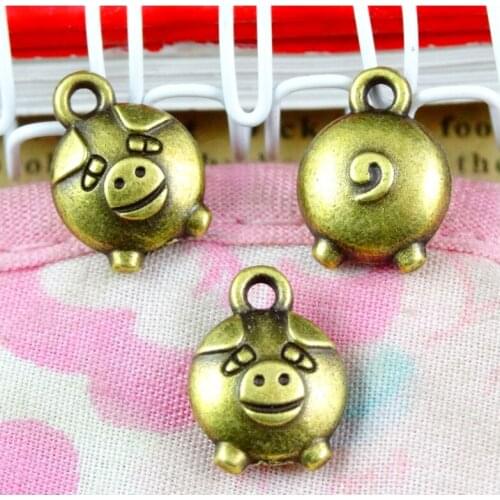 60pcs/lot 10*13.3MM Antique Bronze Plated Zinc Alloy Metal Charms Pig Pendants For Jewelry Making Findings
