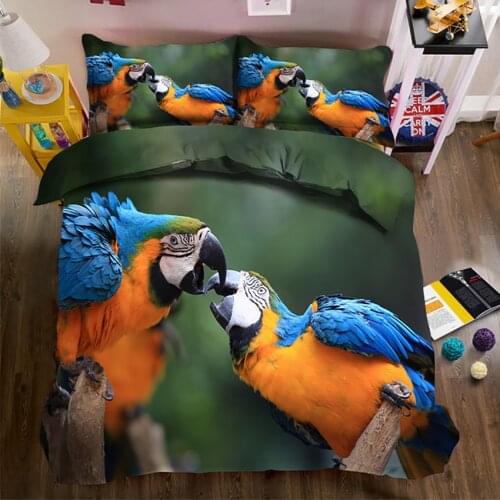 Full king Queen Two parrots 3D bedding set California king bedsheet Duvet bed cover Pillowcase juego de cama