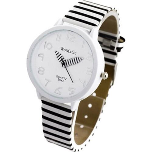 Casual Fashion Wrist Watch Women Fashion Color Striped Strap Round Case Casual Quartz Analog Wrist Watch Striped Faux Leather