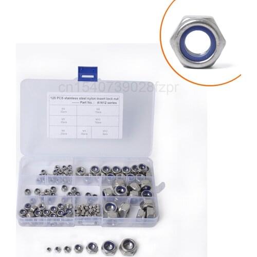 Straight-125 Boxed Stainless Steel Nylon Lock Nuts Anti-skid Self-locking Nuts M3-m12