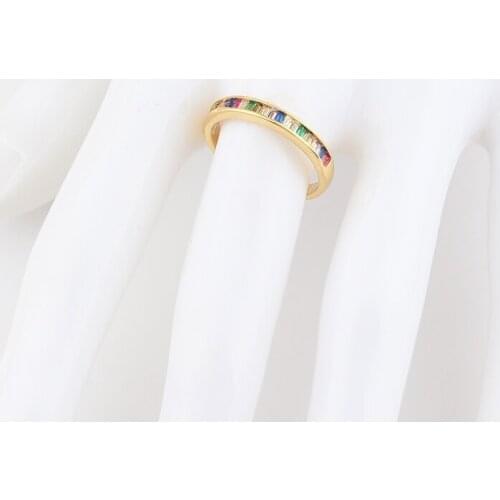 Rainbow Crystal Wedding Rings For Women Colorful Cubic Zirconia Gold Color Thin Ring Fashion Jewelry Ladies Accessories