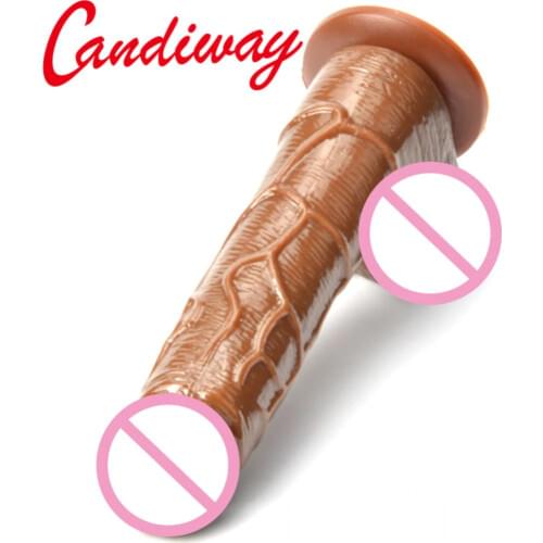 Realistic Dildo Flexible penis textured cock shaft brown suction cup female masturbation virgina G Spot Sex toy for women
