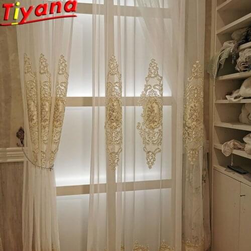 Luxury European Embroidered Pearl Tulle for Living Room High Pole Club Curtains Noble Window Drapes Pearl Sheer Voile X-ZH034#40