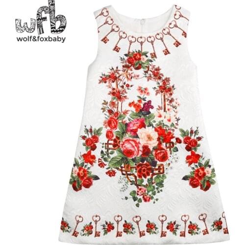 Retail 3-10 years dress sleeveless girls clothes for party holiday flower kids children summer