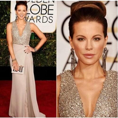 Luxury Beading Celebrity Dresses With V Neck Sequins Chiffon Long Prom Dresses Formal Evening Gowns Women Pageant Gowns