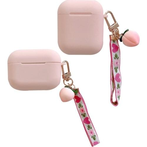 Cute Peach Love heart Pendant keyring Earphone Cases For Apple AirPods Pro 3 Candy Colorful Cover For Air Pods 2 1 3