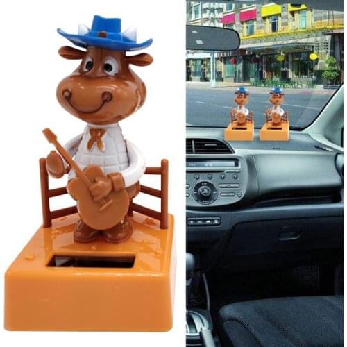 Solar Power Swinging Lovely Playing Guitar Calf Car Dashboard Ornament Gift Auto Accessories