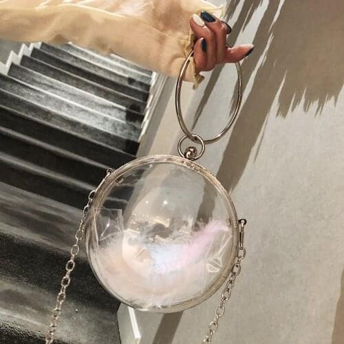 Fashion Transparent Round Ladies Handbags Silver Color Chain Shoulder Bag Metal Ring Totes Women Luxury Evening bag Clutch purse
