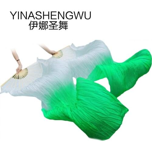 New Arrivals Stage Performance Dance Fans 100% Silk Veils Colored Women Belly Dance Fan Veils (2pcs) white+green