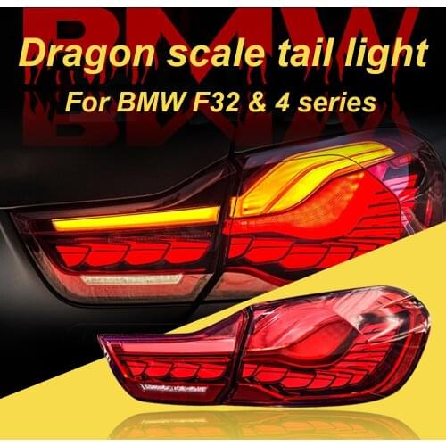 2Pcs LED Dragon Scale Tail Light For BMW F30 F32 3 4 Series Waterproof Sports Style Red and Black Car Goods Tail Light
