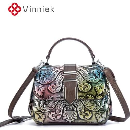 2020 Real Leather Women Bag Retro Embossed Color Trendy Shoulder Bags for Ladies Striped Zip Messenger Bag Cross Body Tote Bags