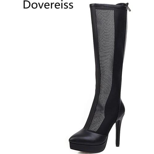 Dovereiss Fashion Womens Shoes summer Pure color Sexy Mesh Elegant Ladies Boots Elegant Knee High Boots Mature big size 43