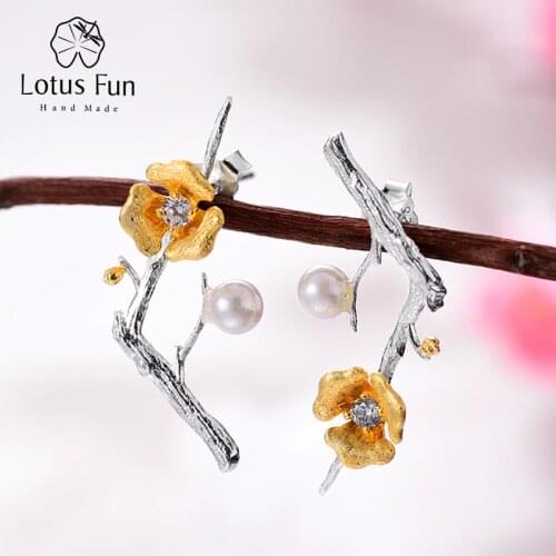 Lotus Fun Real 925 Sterling Silver Earrings Handmade Designer Fine Jewelry Delicated Plum Blossom Flower Drop Earrings for Women